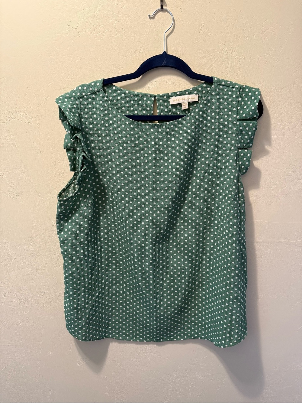Polka Dot Ruffle Sleeve Shell Top - Green